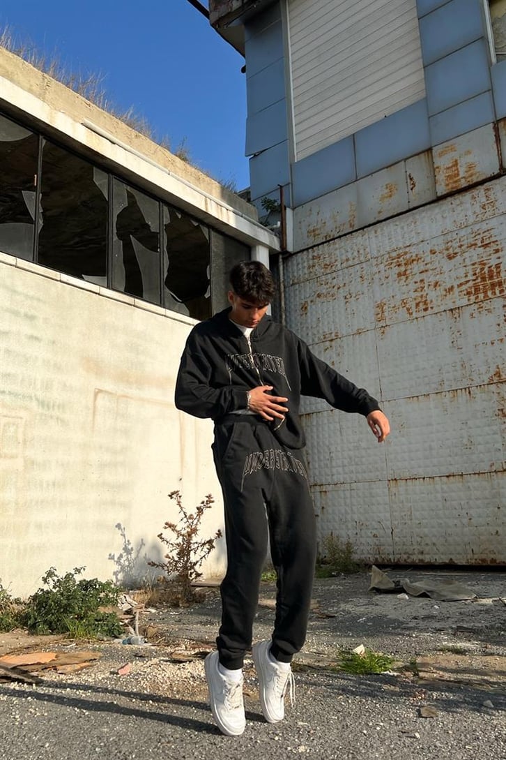 Undertated Baskılı Koyu Gri Zipper Eşofman Takımı