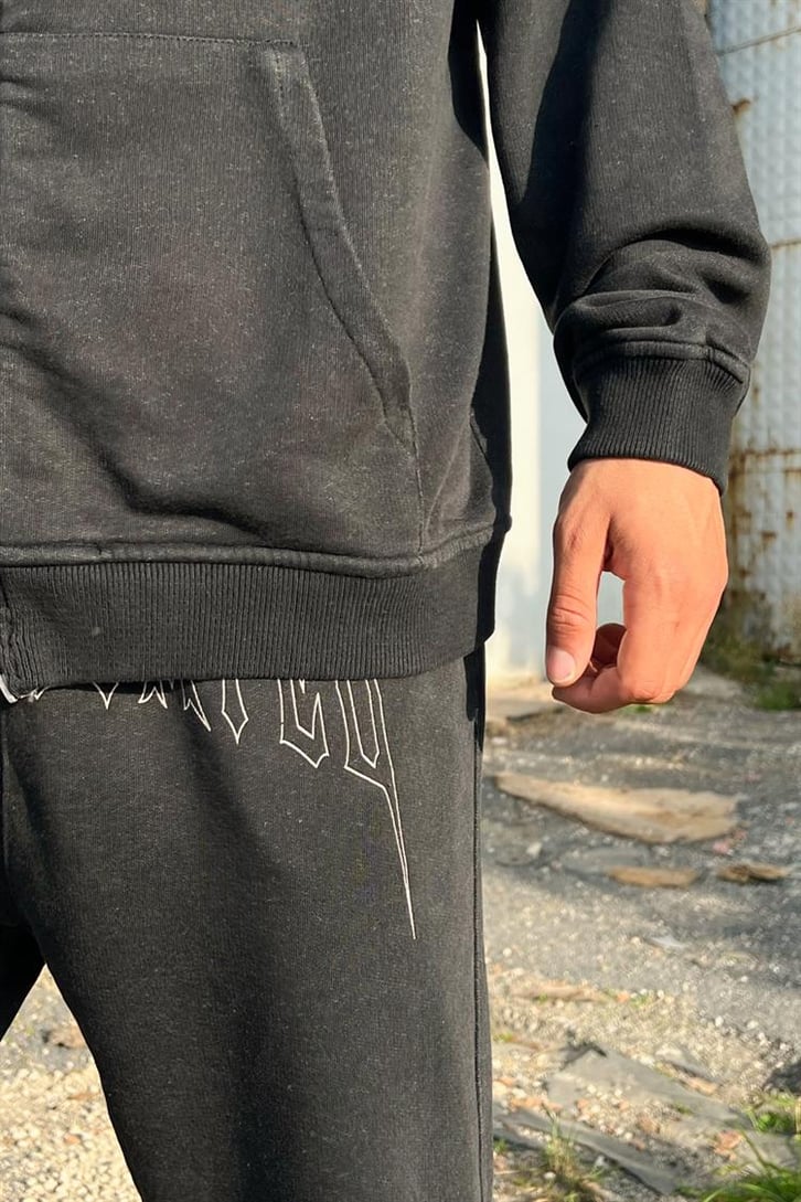 Undertated Baskılı Koyu Gri Zipper Eşofman Takımı