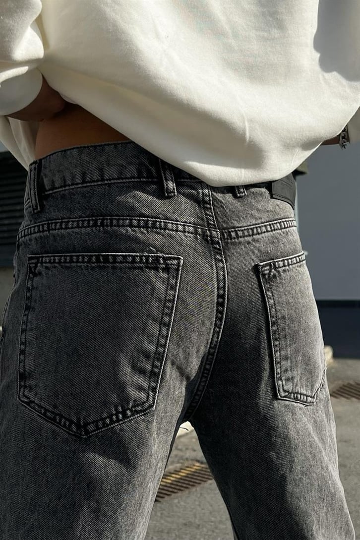 Undertrap Baskılı Gri Acid Wash Regular Fit Jean