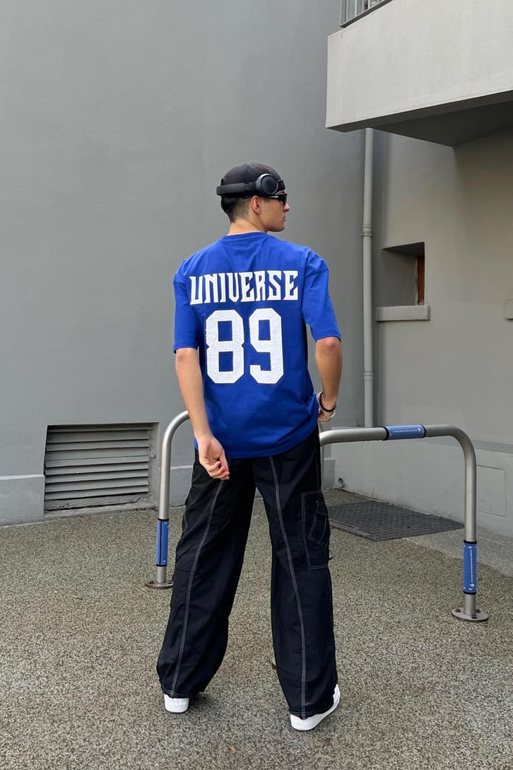 Universe 89 Baskılı Saks Mavisi Oversize Tshirt