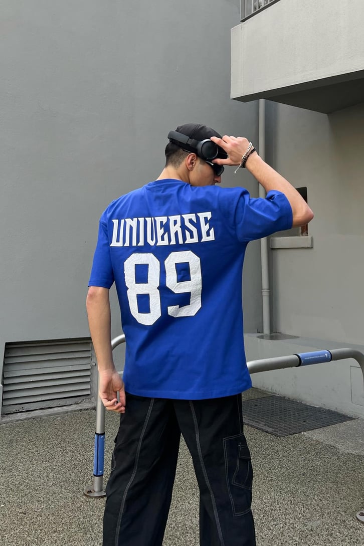 Universe 89 Baskılı Saks Mavisi Oversize Tshirt