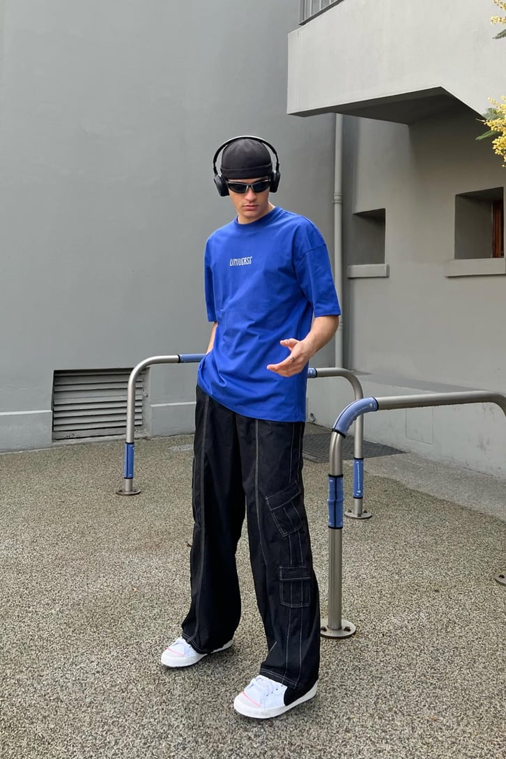 Universe 89 Baskılı Saks Mavisi Oversize Tshirt