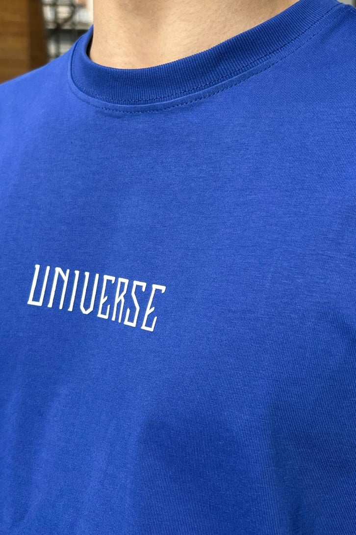 Universe 89 Baskılı Saks Mavisi Oversize Tshirt