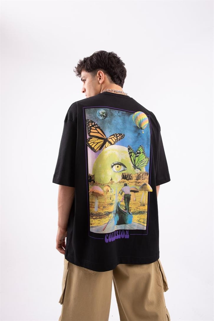 Unreality Sırt Baskılı Siyah Oversize Tshirt