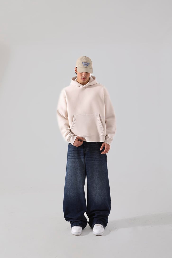 Unyıeldıngness Nakışlı Bej Oversize Hoodie