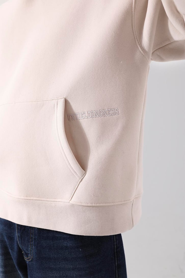 Unyıeldıngness Nakışlı Bej Oversize Hoodie