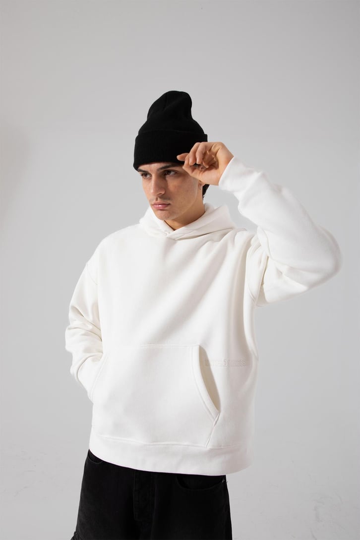 Unyıeldıngness Nakışlı Beyaz Oversize Hoodie