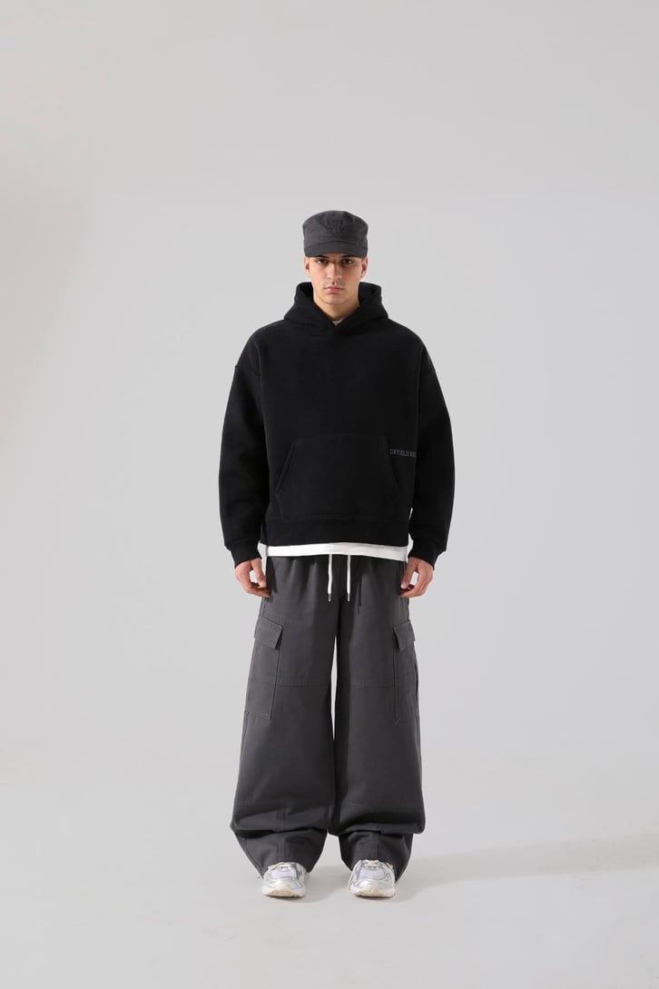 Unyıeldıngness Nakışlı Gri Oversize Hoodie