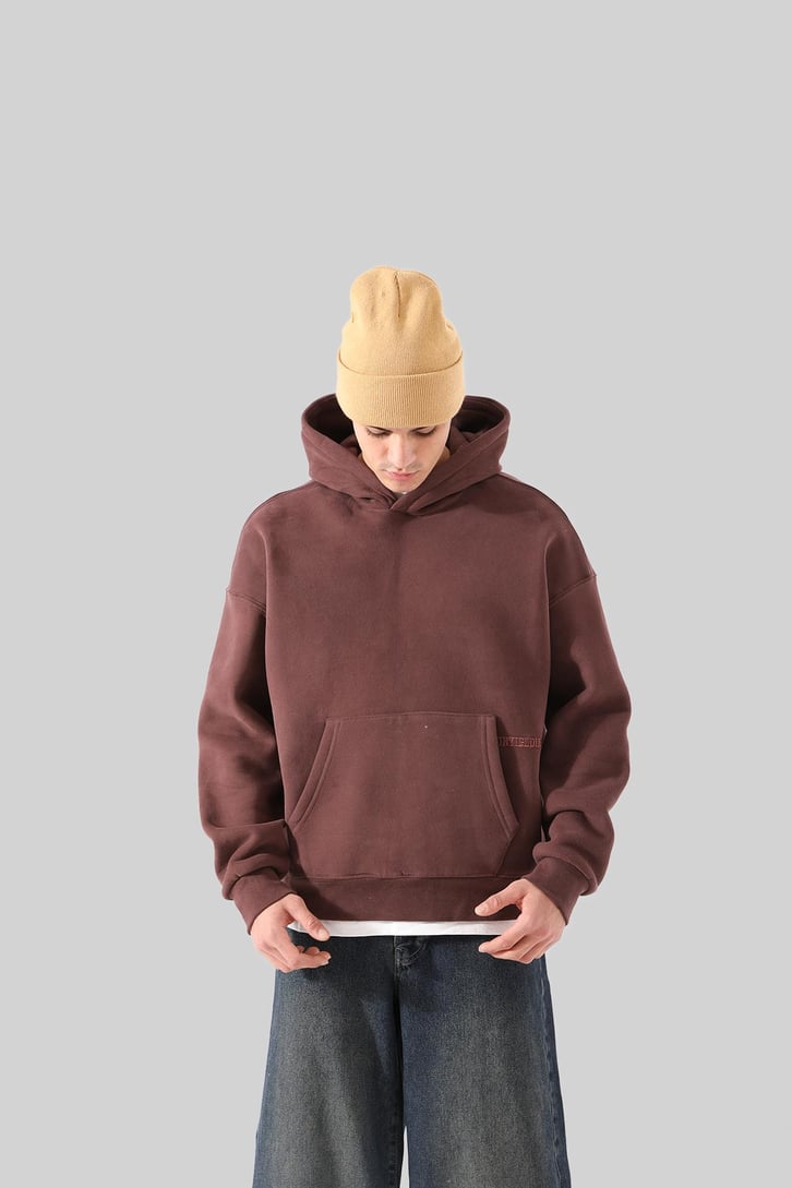 Unyıeldıngness Nakışlı Kahverengi Oversize Hoodie