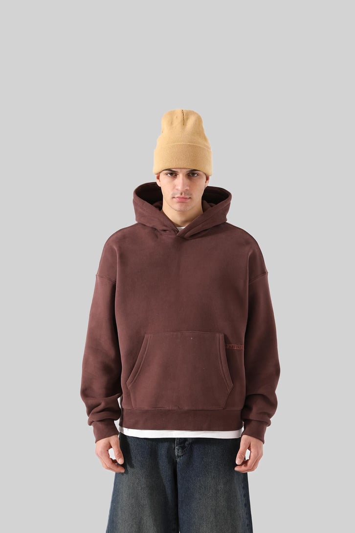 Unyıeldıngness Nakışlı Kahverengi Oversize Hoodie