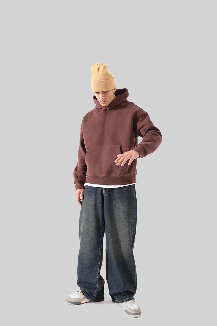 Unyıeldıngness Nakışlı Kahverengi Oversize Hoodie