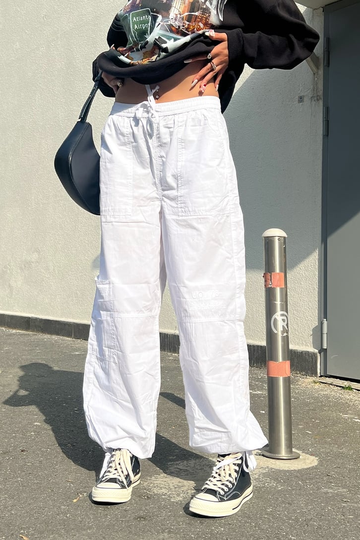 Uo-76 Nakışlı Beyaz Kargo Pantolon