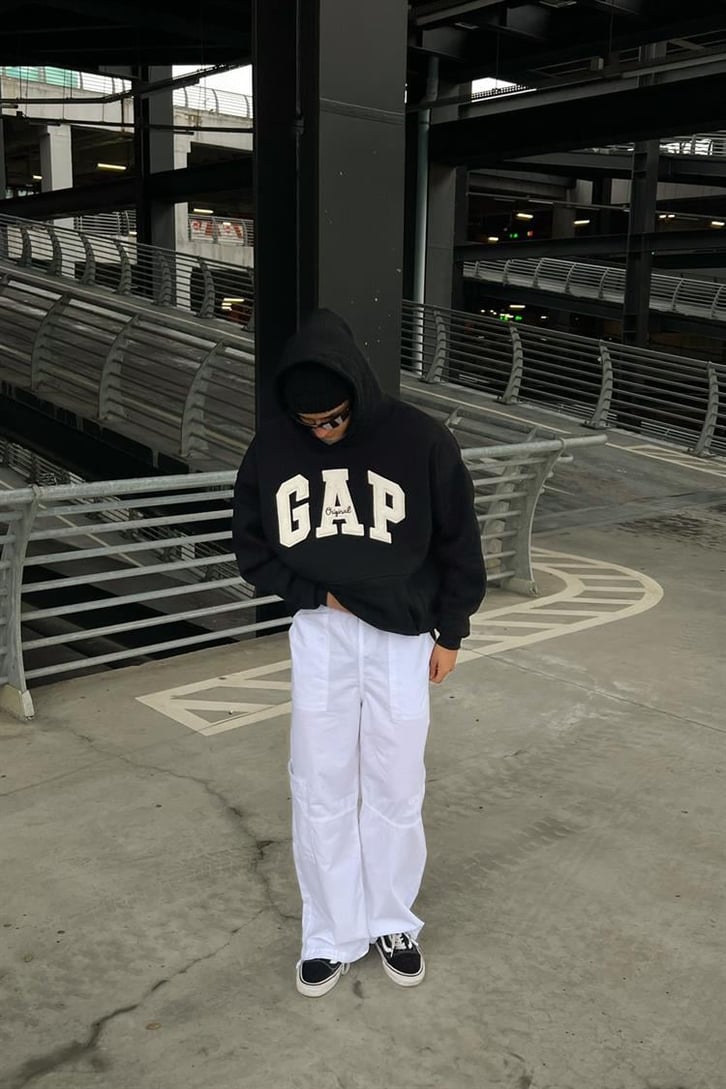 Uo-76 Nakışlı Beyaz Kargo Pantolon