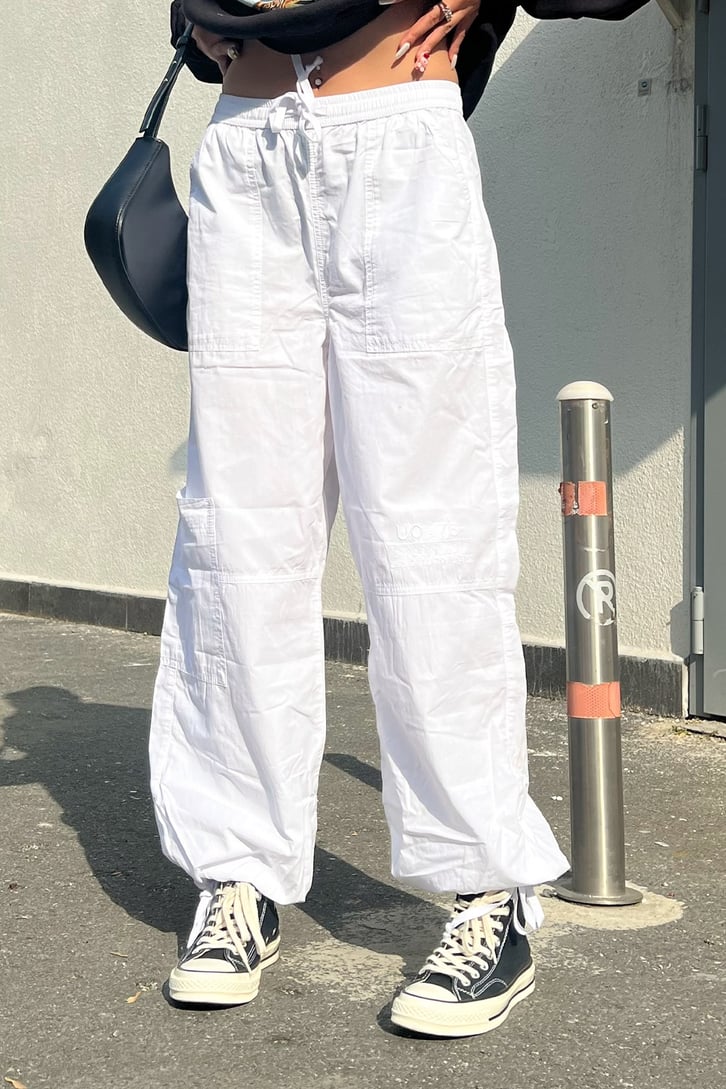 Uo-76 Nakışlı Beyaz Kargo Pantolon