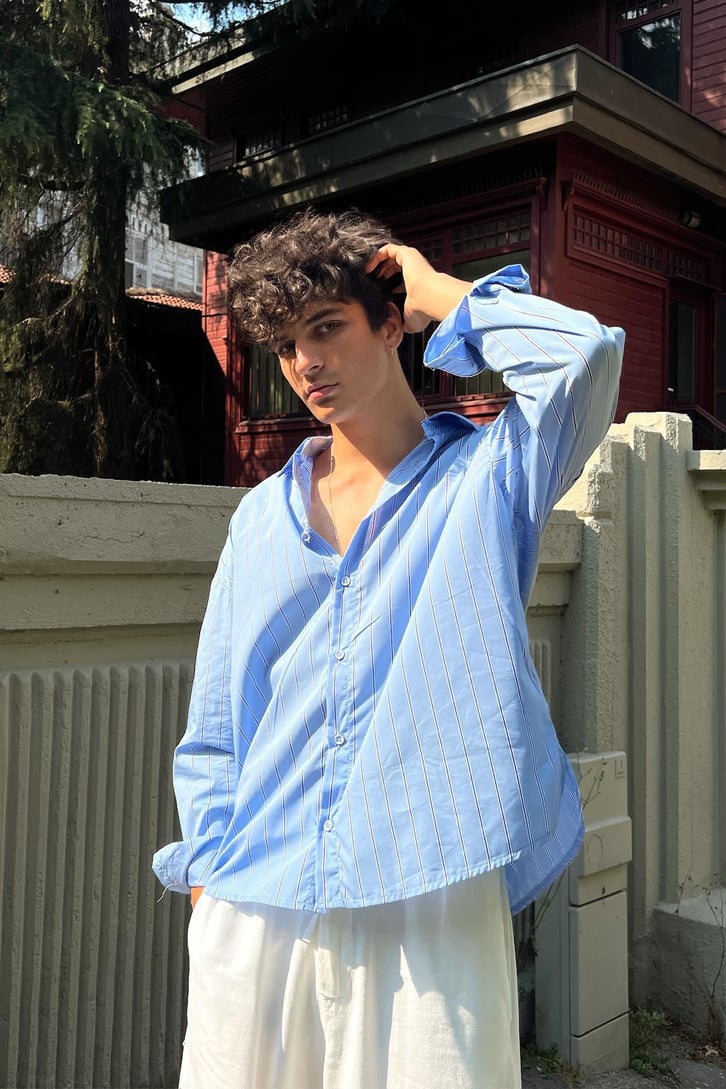 Upper Class Çizgili Oversize Uzun Kol Gömlek