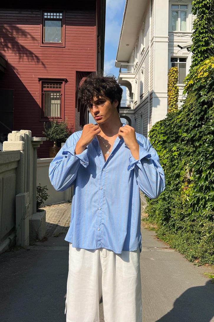 Upper Class Çizgili Oversize Uzun Kol Gömlek