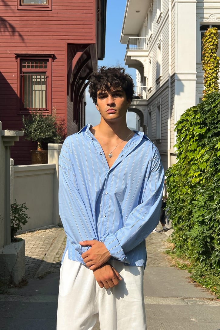 Upper Class Çizgili Oversize Uzun Kol Gömlek