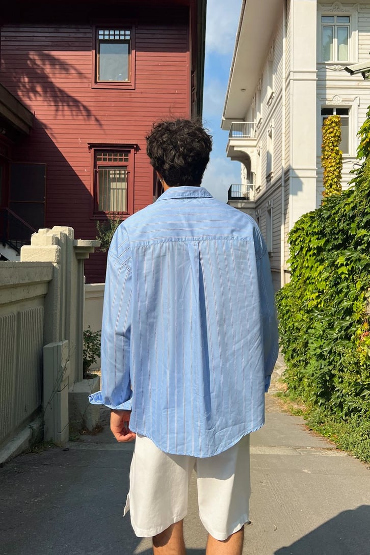 Upper Class Çizgili Oversize Uzun Kol Gömlek