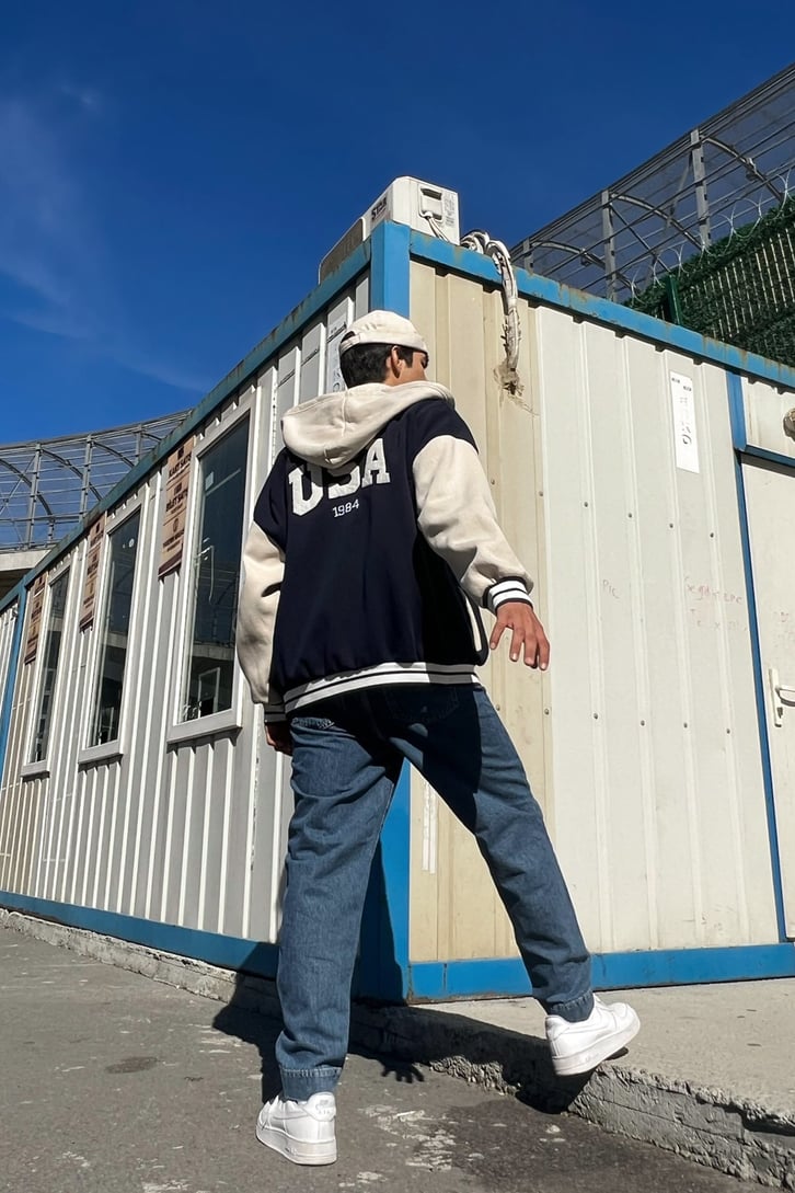 USA Nakışlı Lacivert Kolej Ceket