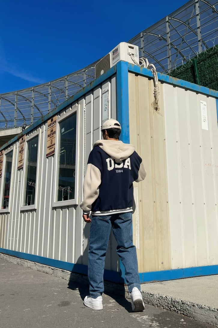 USA Nakışlı Lacivert Kolej Ceket