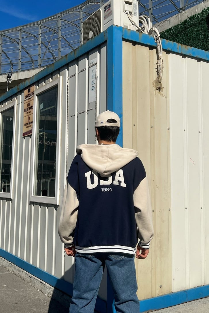 USA Nakışlı Lacivert Kolej Ceket