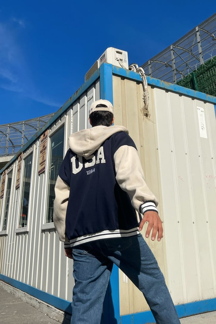 USA Nakışlı Lacivert Kolej Ceket