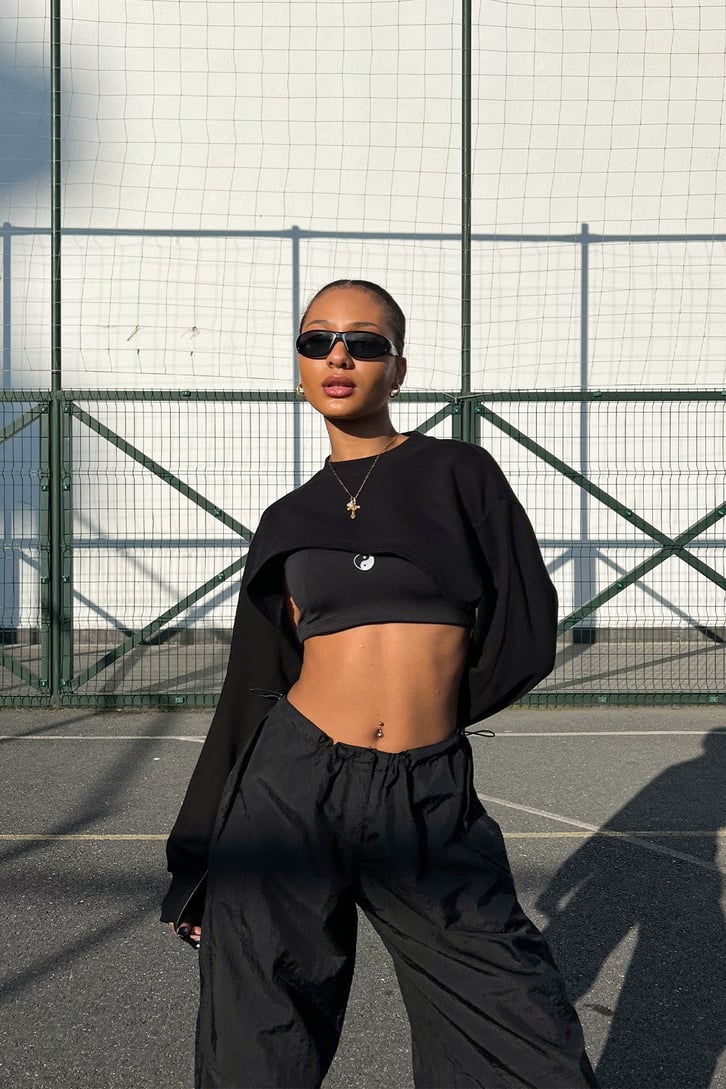 Uzun Kollu Basic Siyah Bolero Crop