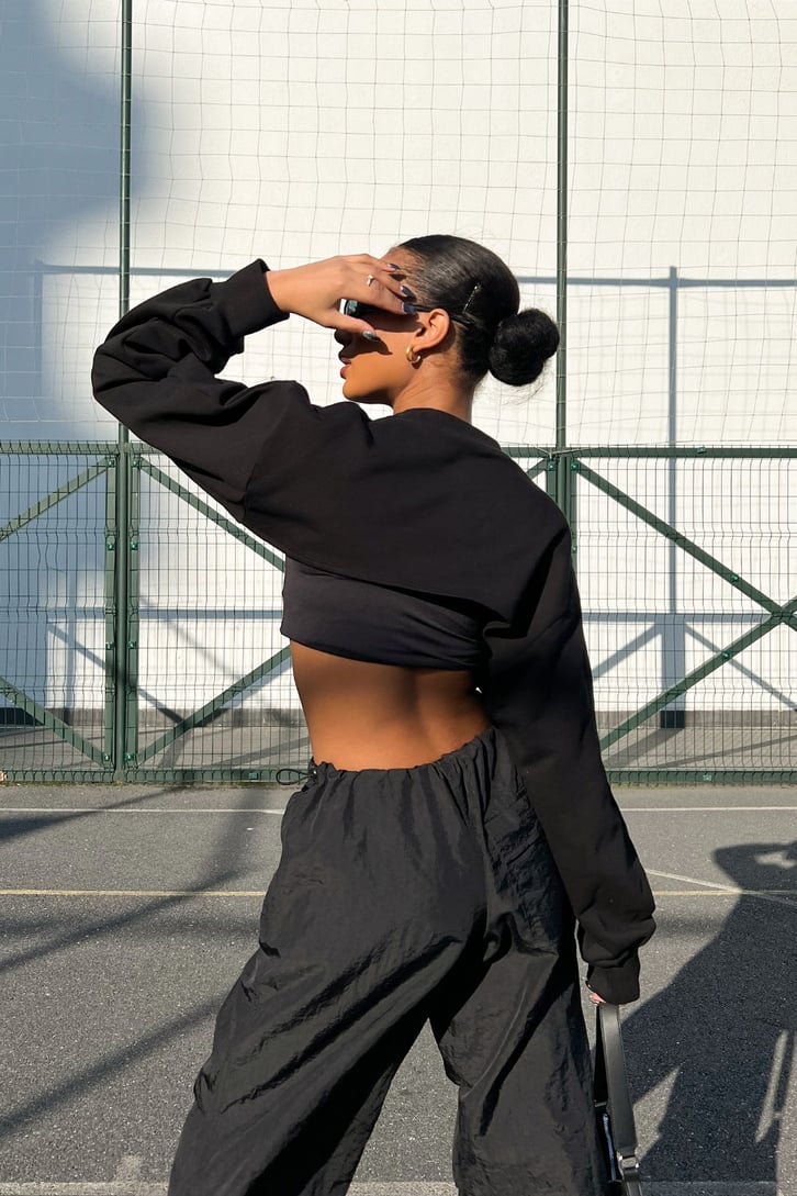 Uzun Kollu Basic Siyah Bolero Crop