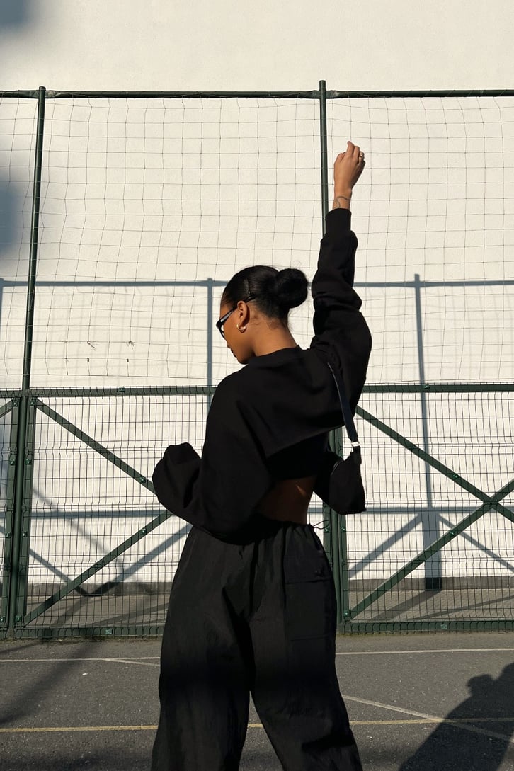 Uzun Kollu Basic Siyah Bolero Crop