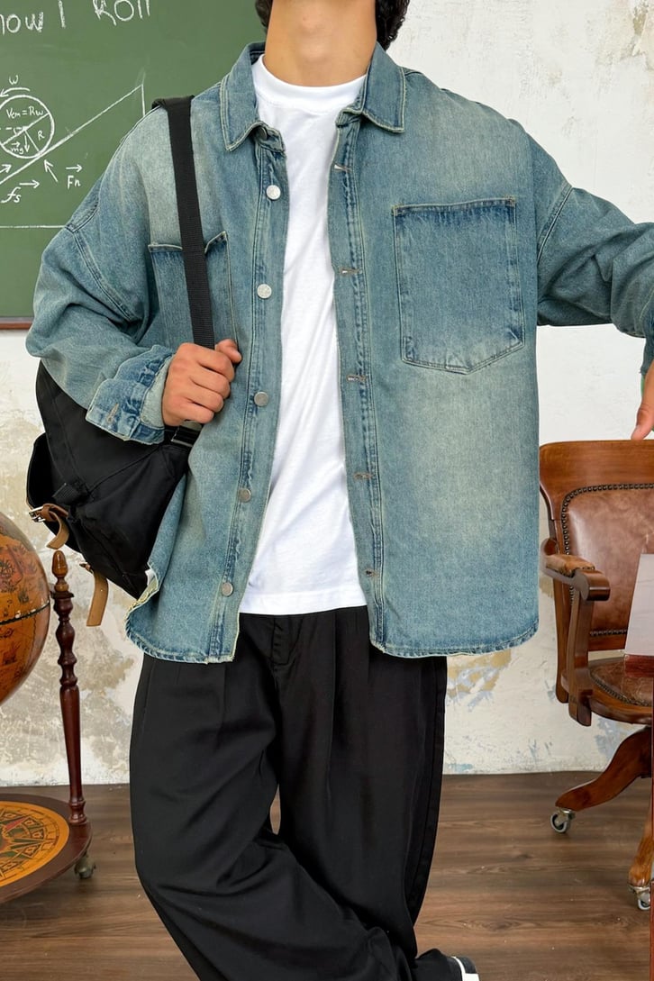 Uzun Kollu Denim Gömlek