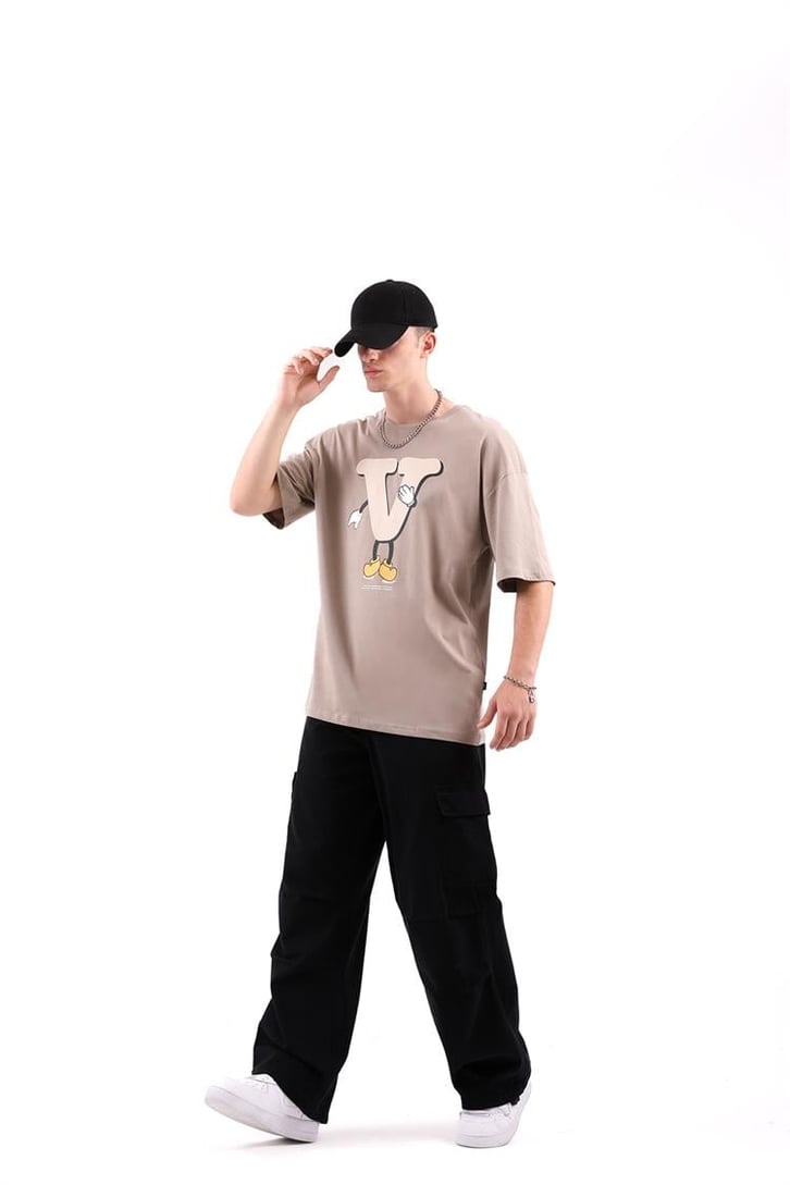 V Sytle Baskılı Oversize Tshirt