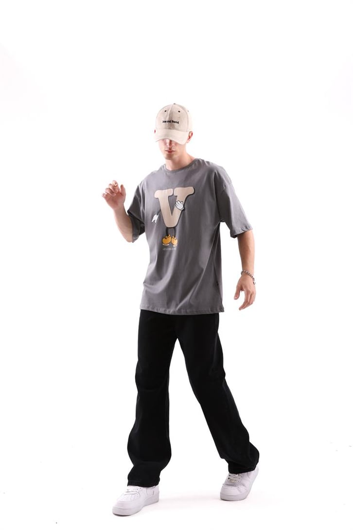 V Sytle Baskılı Oversize Tshirt