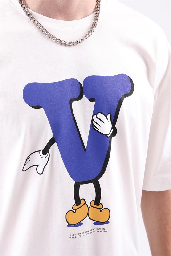 V Sytle Baskılı Oversize Tshirt