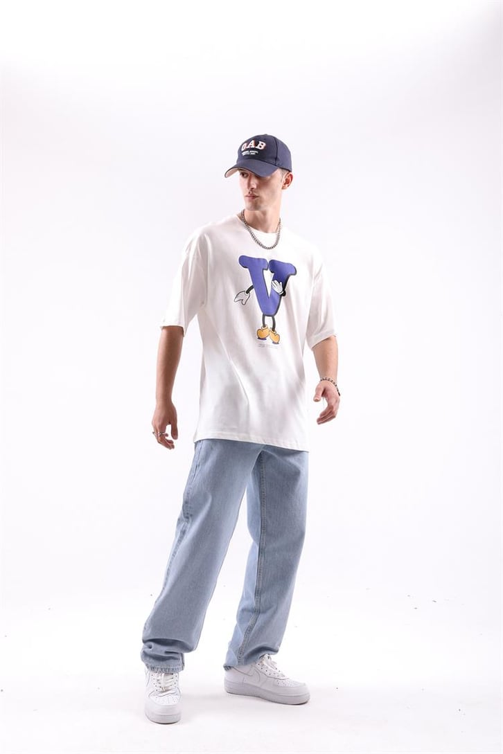 V Sytle Baskılı Oversize Tshirt