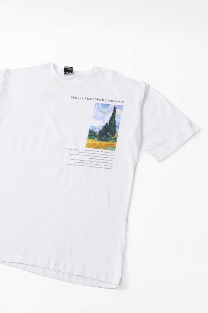 Van Gogh Baskılı Beyaz Oversize Tshirt