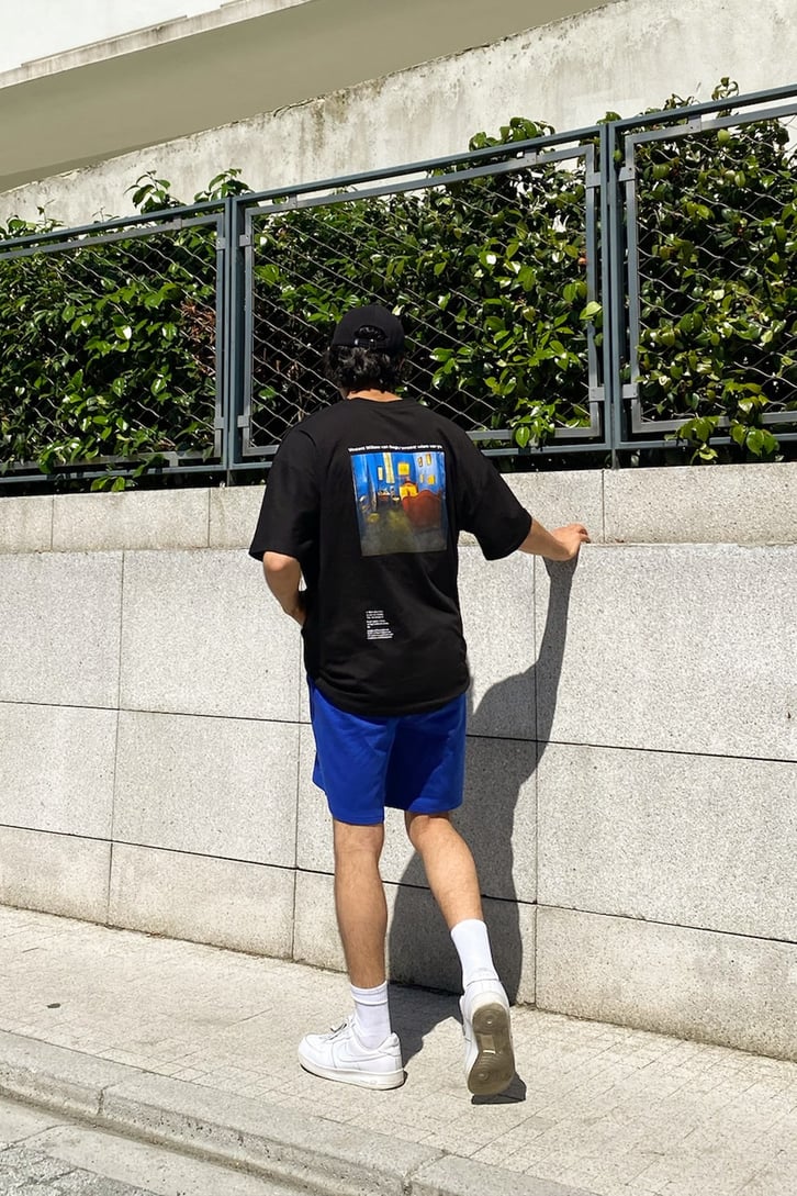 Van Gogh Sırt Baskılı Siyah Oversize Tshirt