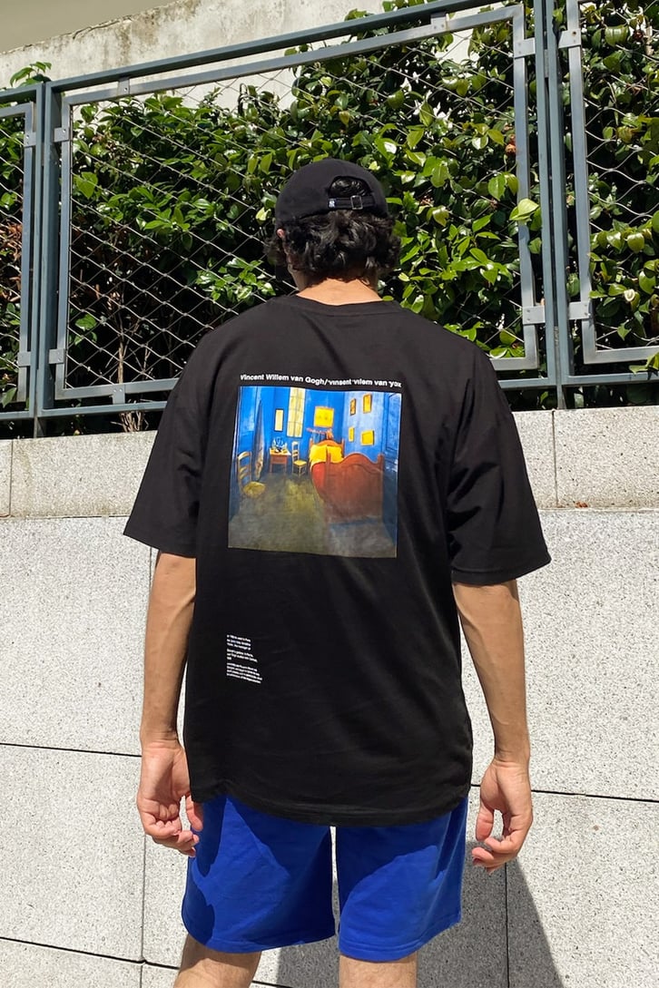 Van Gogh Sırt Baskılı Siyah Oversize Tshirt