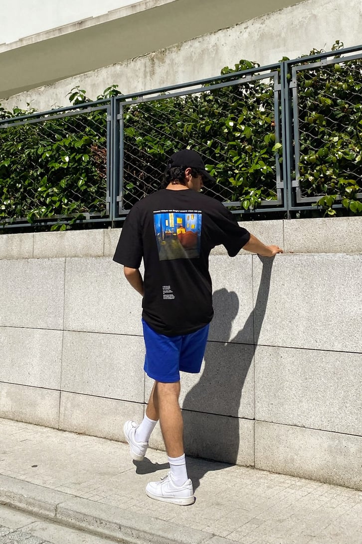 Van Gogh Sırt Baskılı Siyah Oversize Tshirt