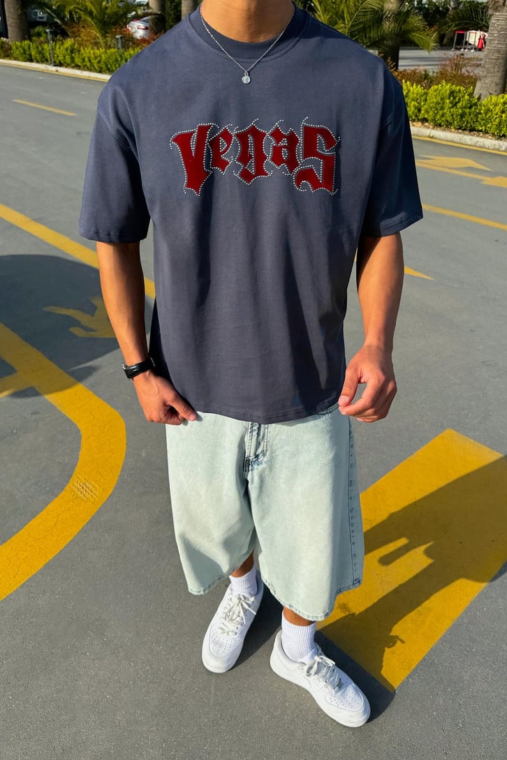 Vegas Taş İşlemeli Oversize Tişört