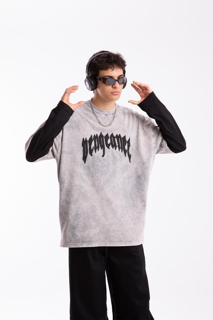 Vengeance Nakışlı Acid Wash Oversize Tshirt