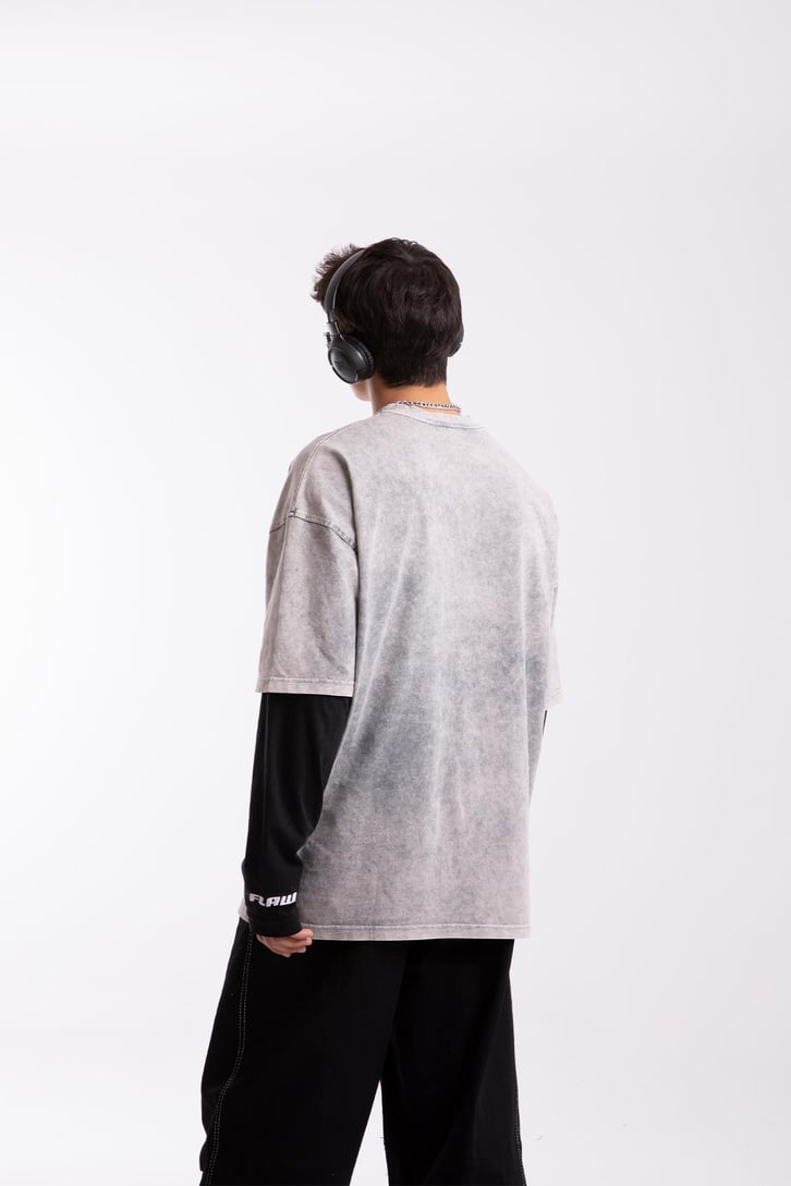 Vengeance Nakışlı Acid Wash Oversize Tshirt
