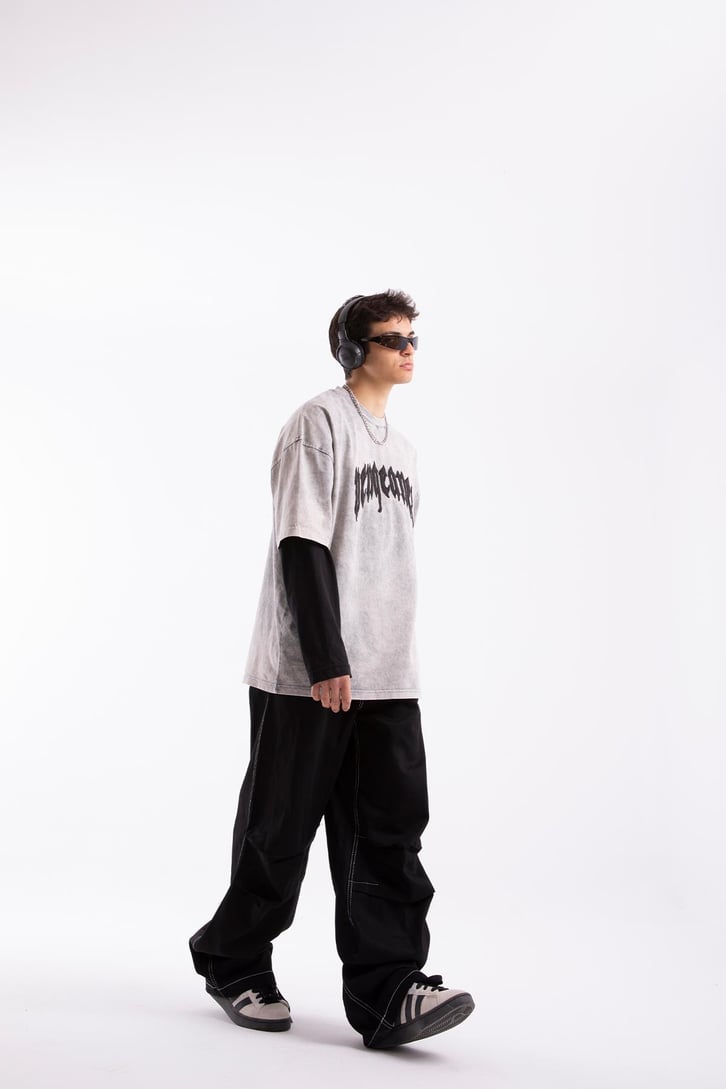 Vengeance Nakışlı Acid Wash Oversize Tshirt