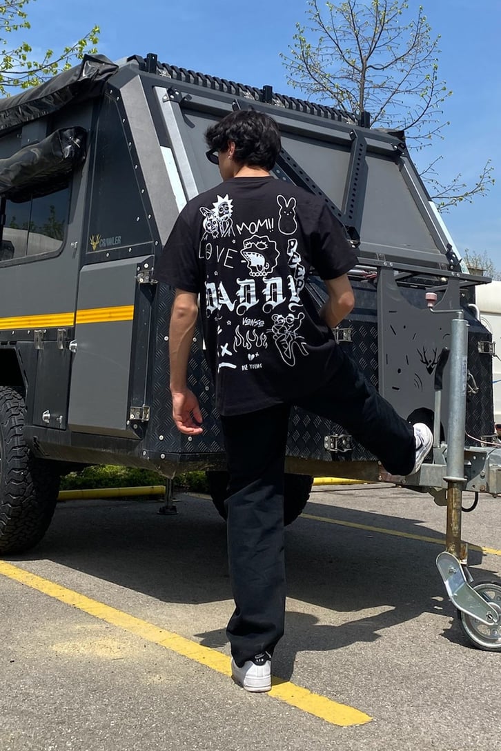 Vense Baskılı Siyah Oversize Tshirt