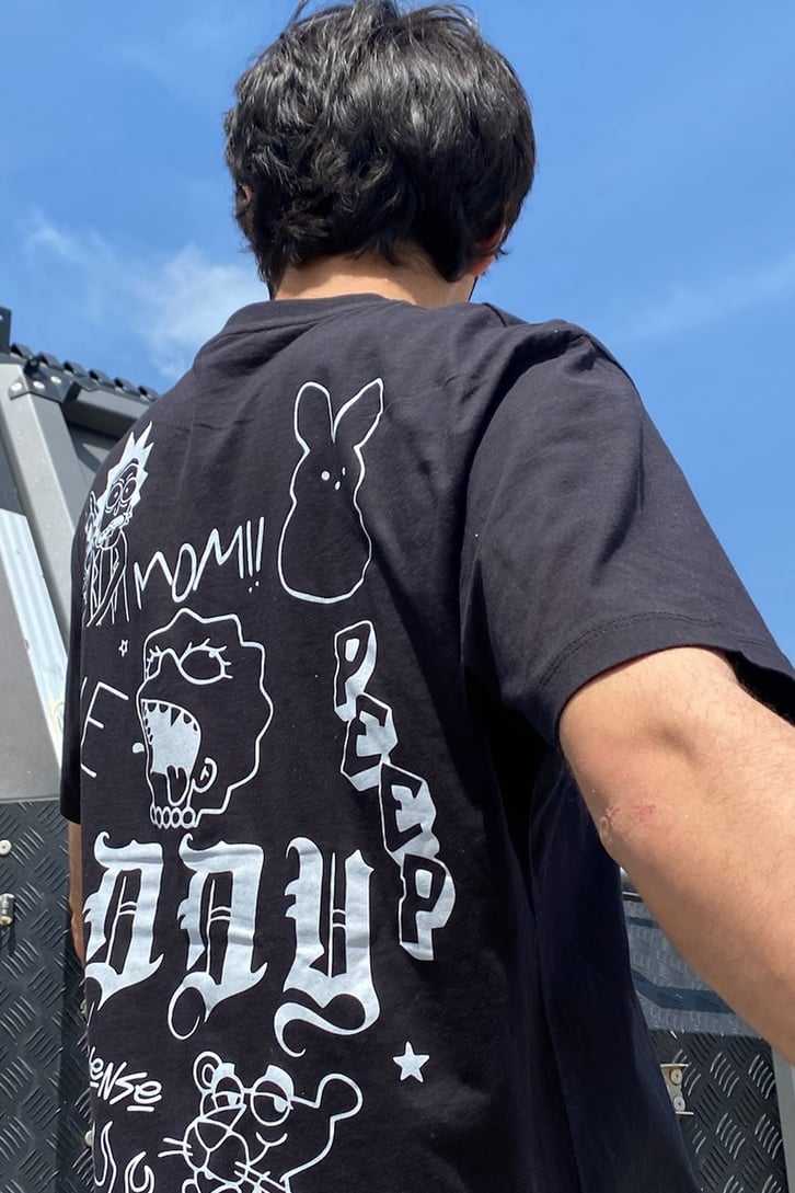 Vense Baskılı Siyah Oversize Tshirt
