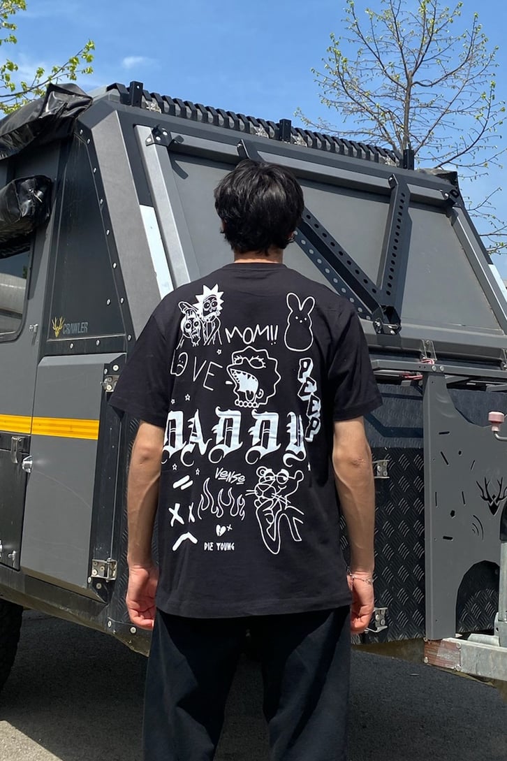 Vense Baskılı Siyah Oversize Tshirt