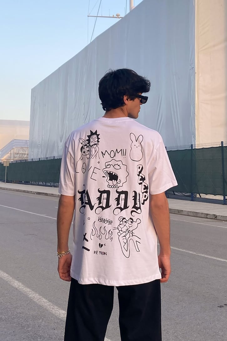 Vense Sırt Baskılı Beyaz Oversize Tshirt