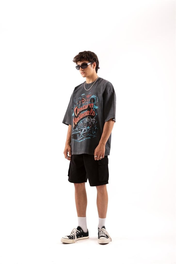 Ventura Baskılı Acid Wash Oversize Tişört