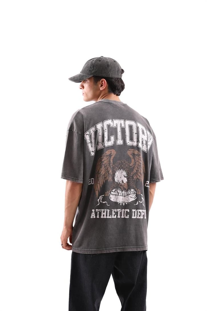 Victory Baskılı Acid Wash Tshirt