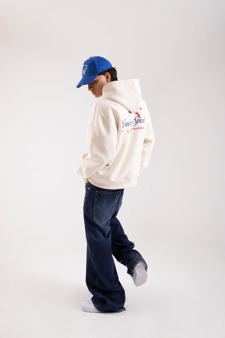 Vıntage Athleısure Baskılı Krem Oversize Hoodie
