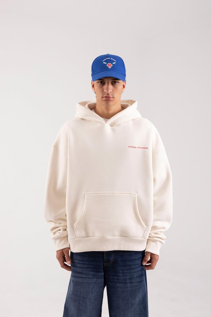 Vıntage Athleısure Baskılı Krem Oversize Hoodie